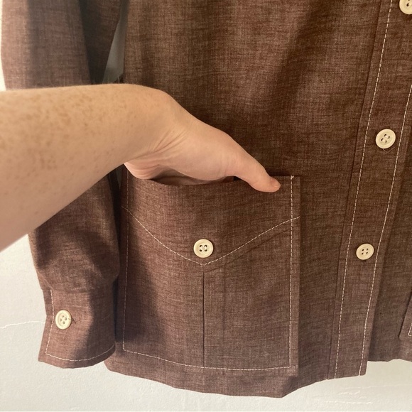 Vintage 70s Western Shirt Jacket Shacket Sharp Collar Brown Size Small - Picture 6 of 7